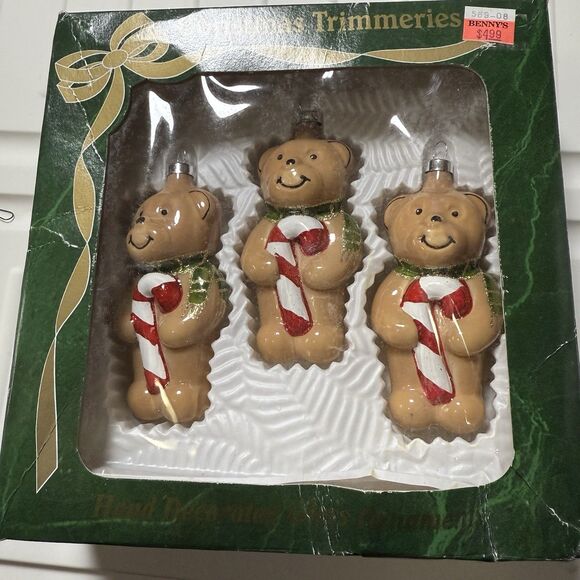 Christmas Trimmeries Bradford Glass Vintage Christmas Ornaments 3 Teddy Bears - Picture 1 of 3